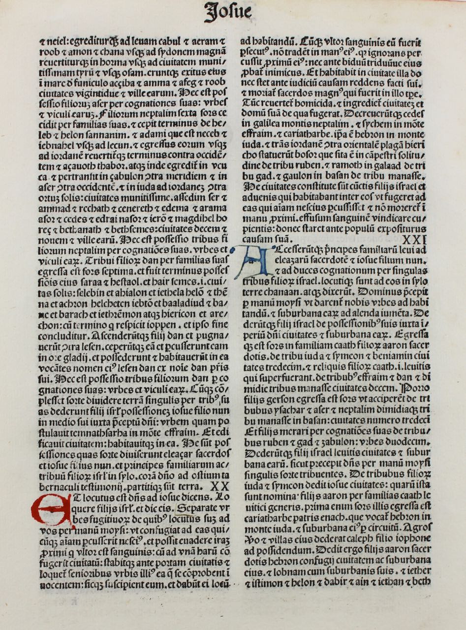 The Book of Joshua. 1488 Bible leaf.